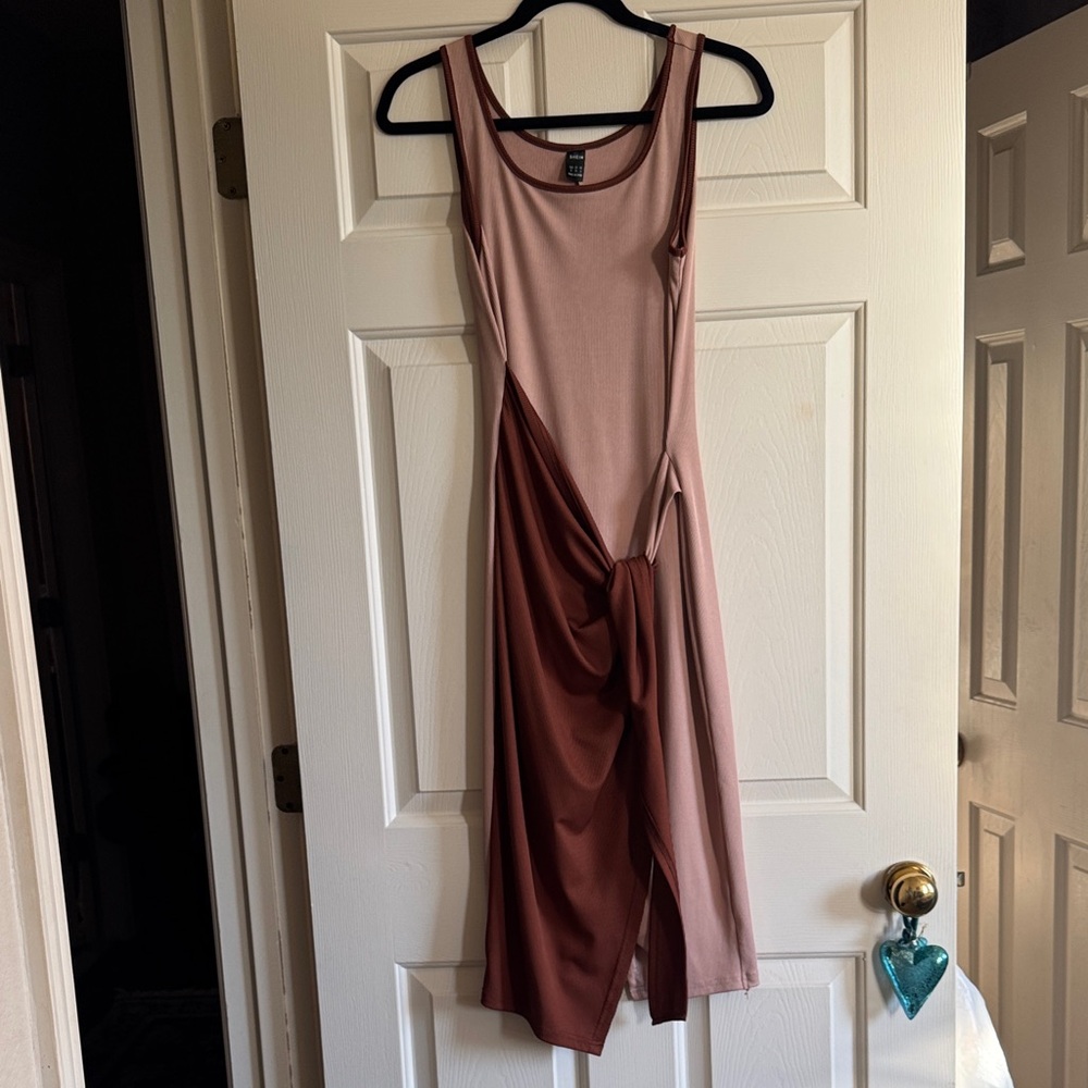 SOLD - SHEIN Asymmetrical Sleeveless Dress in Pink and Brown